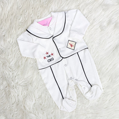 Premium Baby Full Body Romper - Formal Theme | White