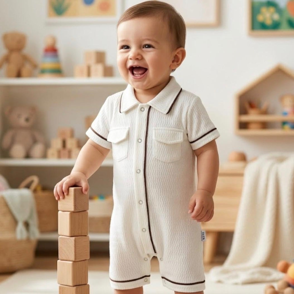 Premium Polo Style Baby Romper – White