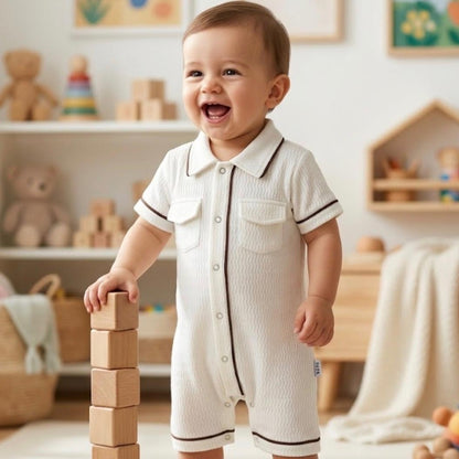 Premium Polo Style Baby Romper – White