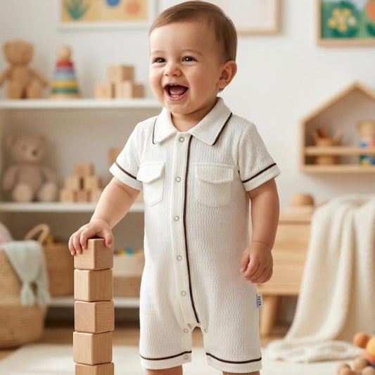 Premium Polo Style Baby Romper – White