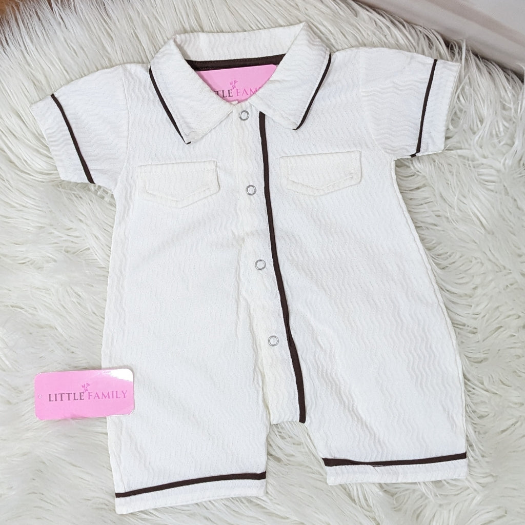 Premium Polo Style Baby Romper – White
