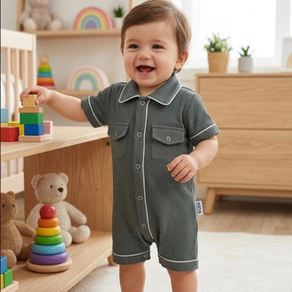 Premium Polo Style Baby Romper – Green