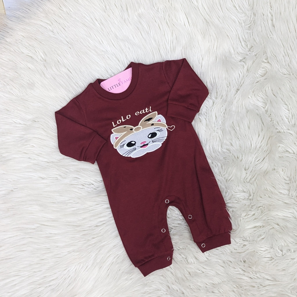 Premium Baby Full Body Romper - Baby Kitty Theme | Maroon