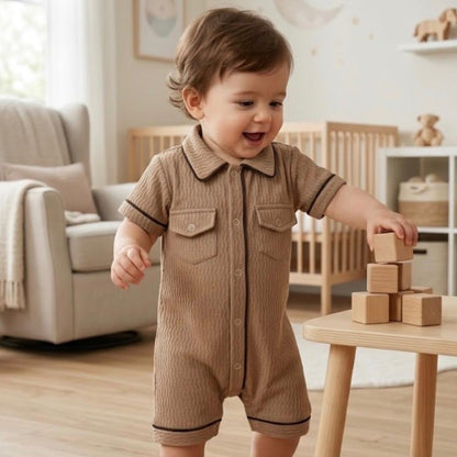 Premium Polo Style Baby Romper – Brown