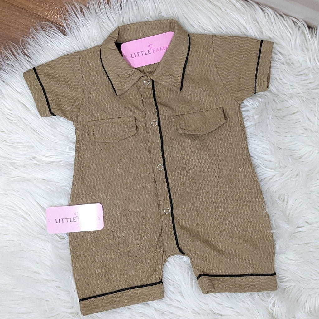 Premium Polo Style Baby Romper – Brown