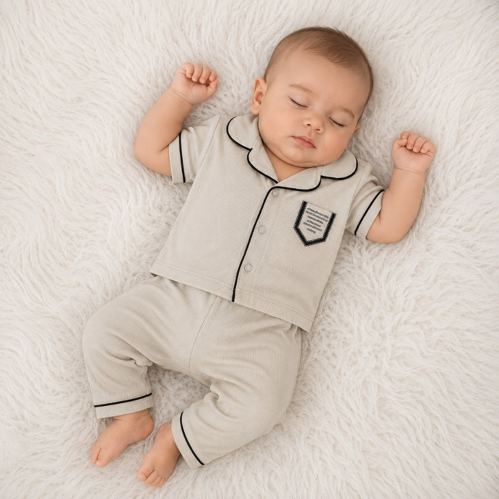 Premium Baby 2-Piece Night Suit - Cream Beige