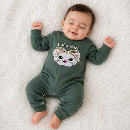 Premium Baby Full Body Romper - Baby Kitty Theme | Green