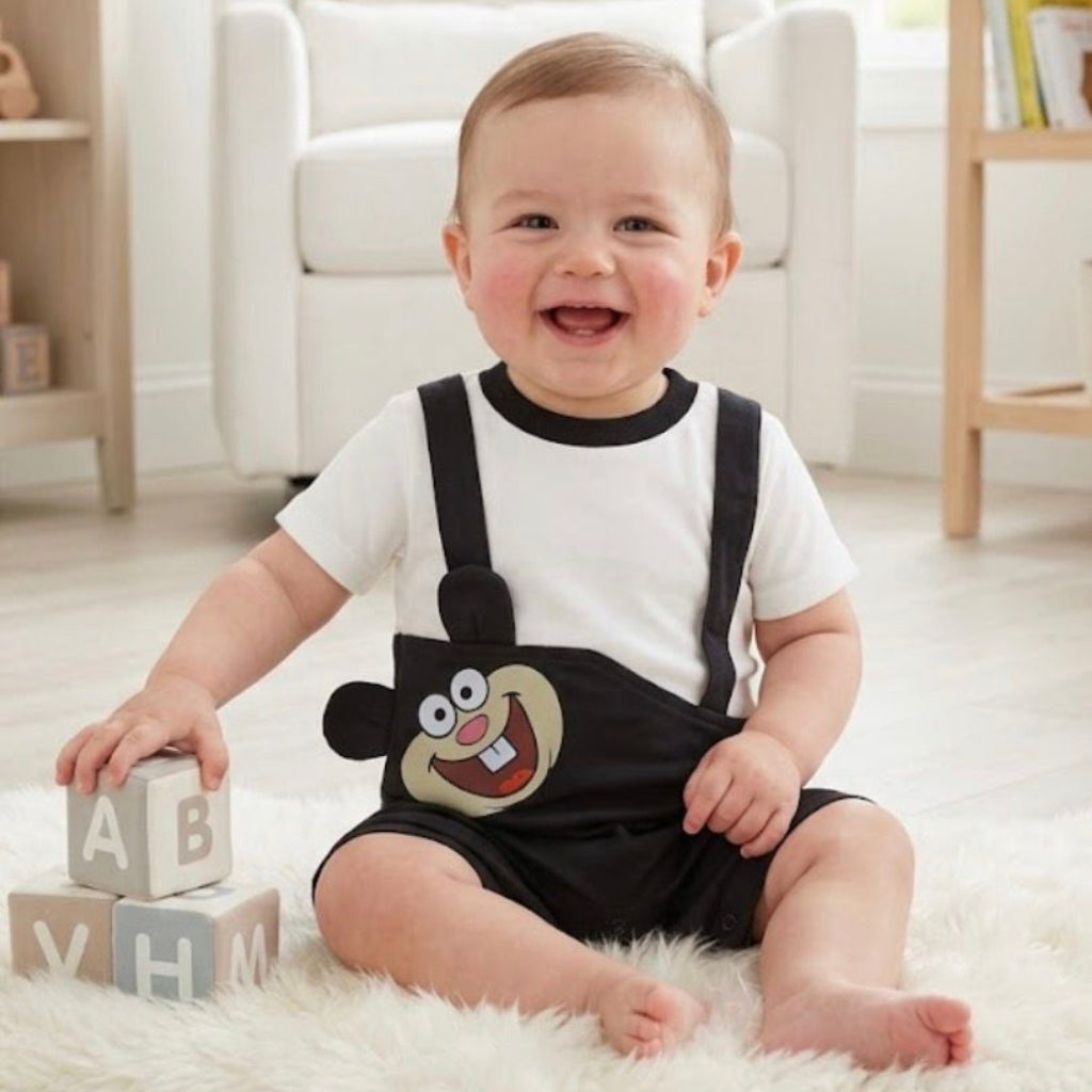 Premium Cartoon Theme Baby Romper - Black