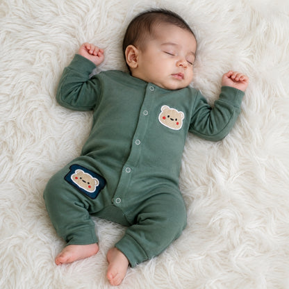 Premium Baby Full Body Romper - Teddy Theme | Green