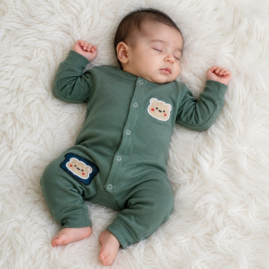 Premium Baby Full Body Romper - Teddy Theme | Green