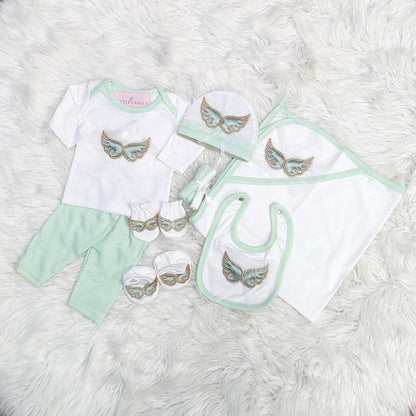 Premium 10-Piece Baby Starter Set – (Wings) | Light Green