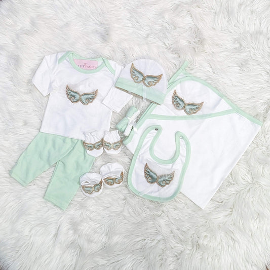 Premium 10-Piece Baby Starter Set – (Wings) | Light Green