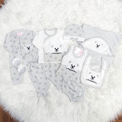 Premium Newborn Baby 10-Piece Gift Set - (BEAR) | Grey