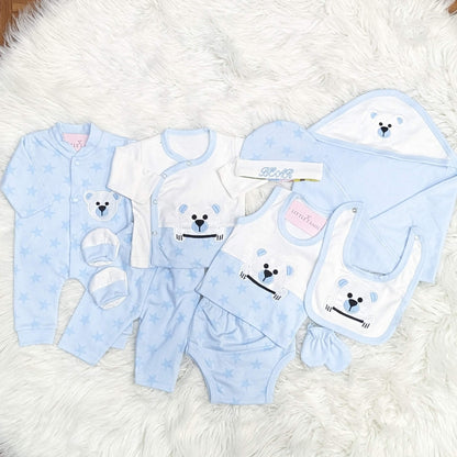 Premium Newborn Baby 10-Piece Gift Set - (BEAR) | Sky Blue