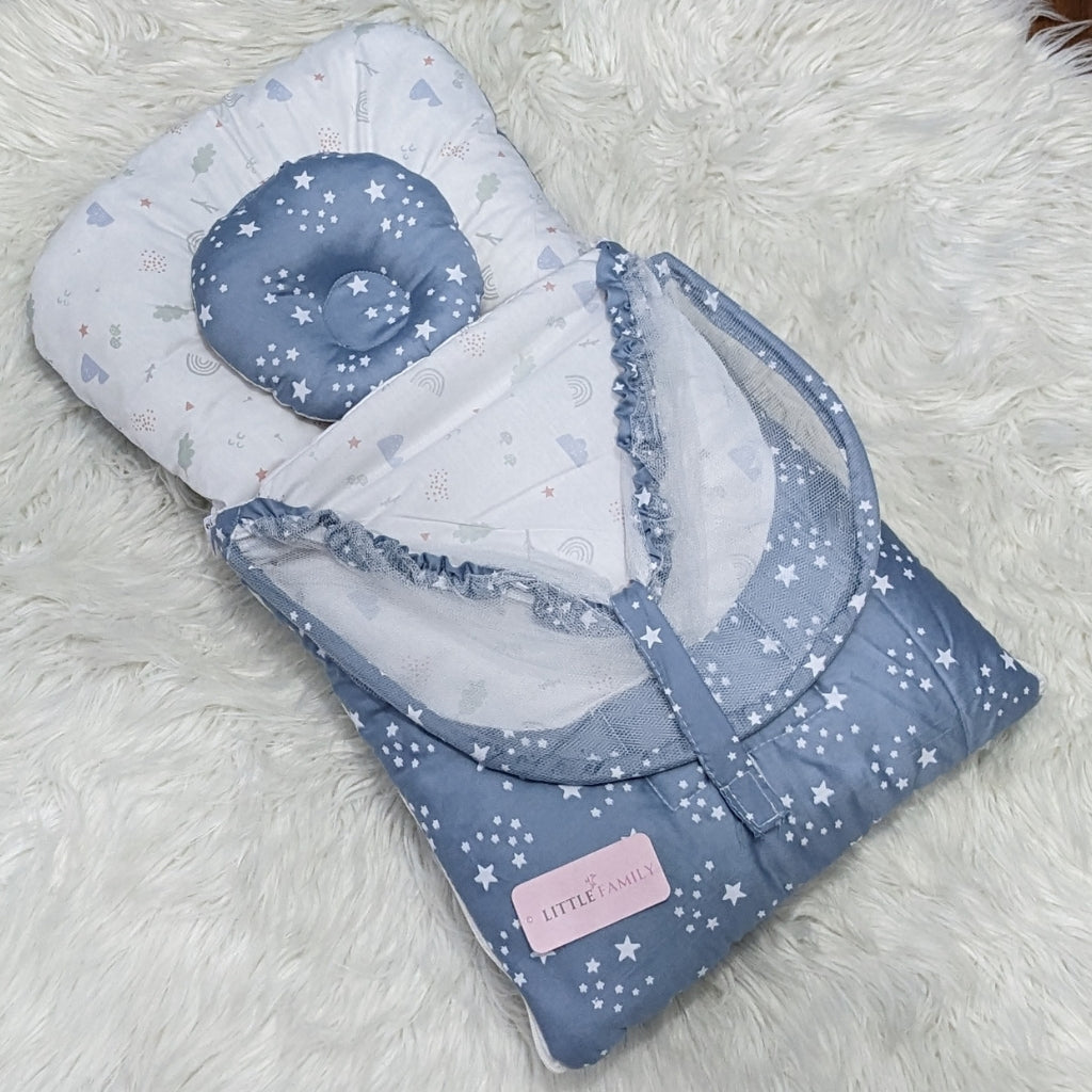 Starry Dream Baby Carry Nest with Net Shield - Blue Grey