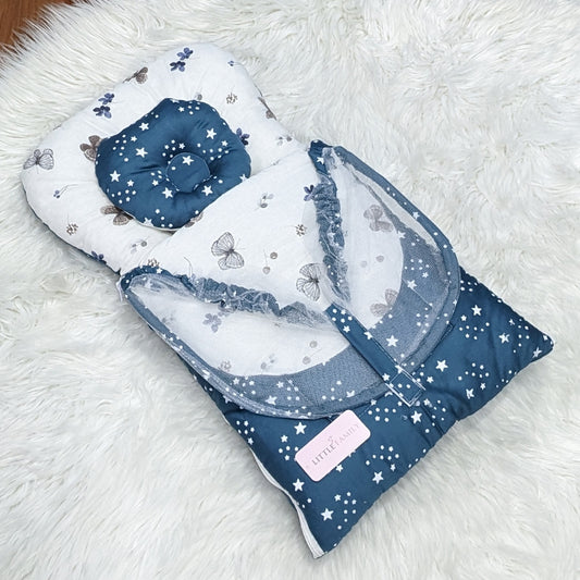 Starry Dream Baby Carry Nest with Net Shield - Bluish Cyan