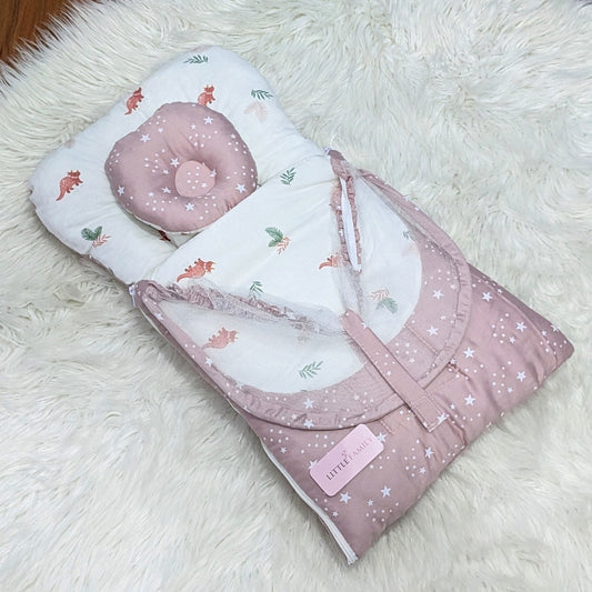 Starry Dream Baby Carry Nest with Net Shield - Dusty Pink