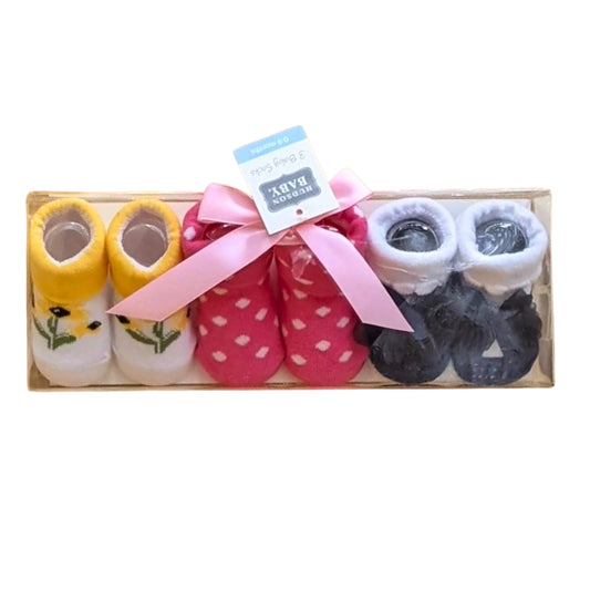 Baby Booties Gift Set – (Pack of 3) | Yellow, Pink & Navy
