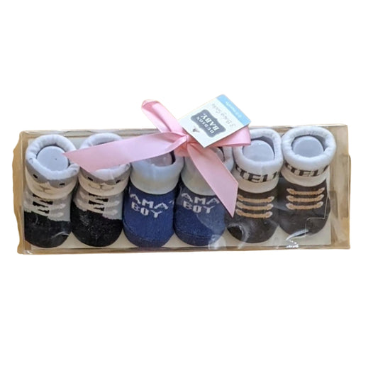 Baby Booties Gift Set – (Pack of 3) | Black, Blue & Brown