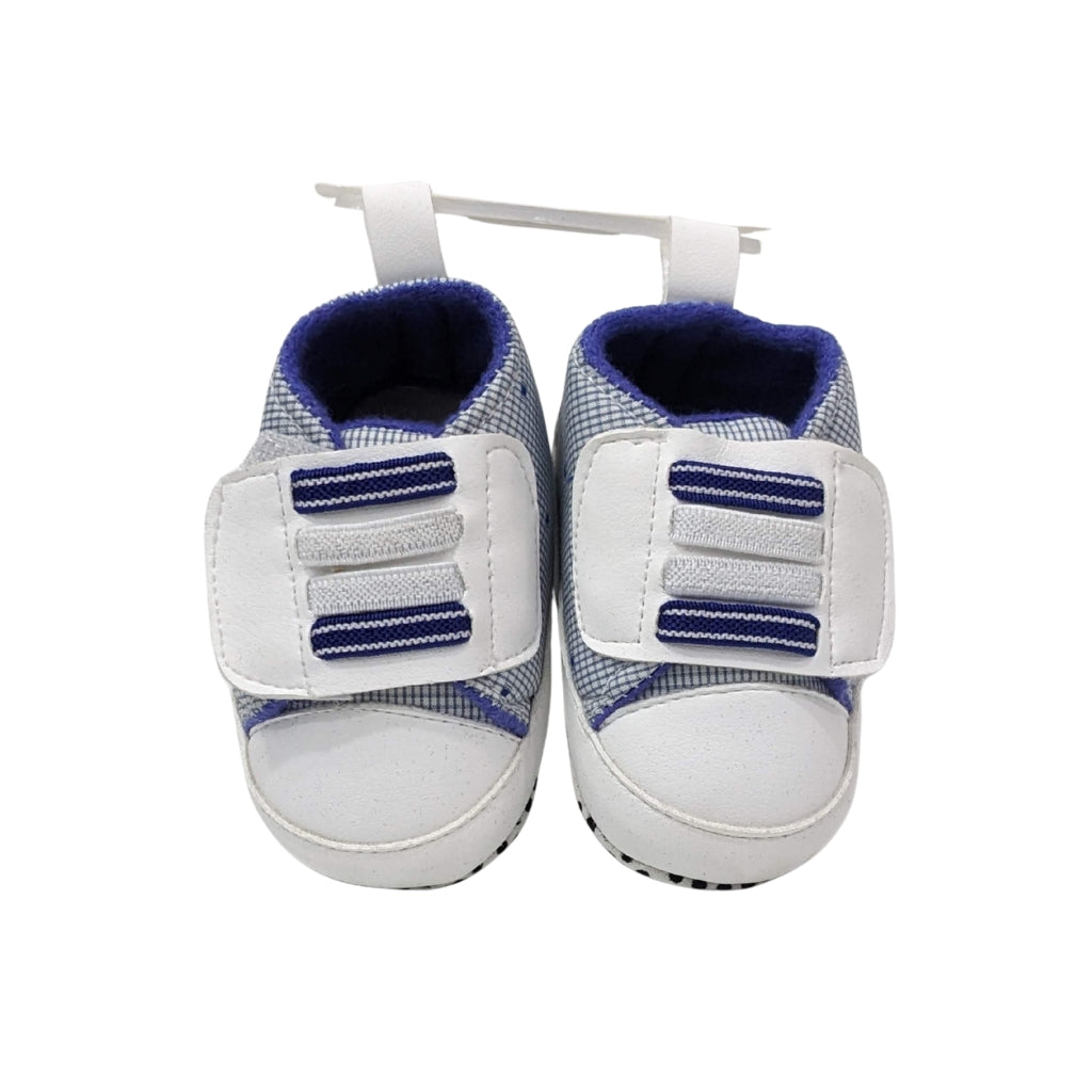 Premium Soft-Sole Baby Sneakers – White & Blue (Velcro Strap)