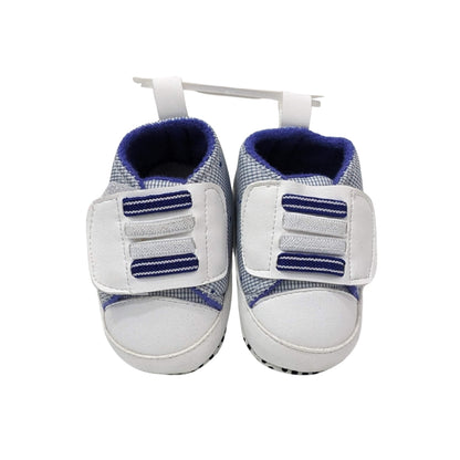 Premium Soft-Sole Baby Sneakers – White & Blue (Velcro Strap)