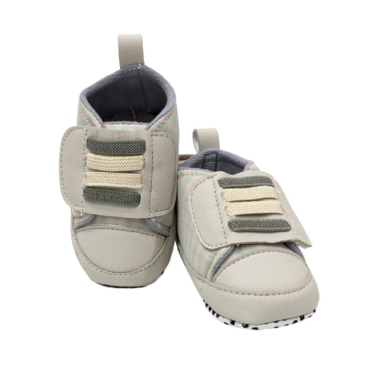 Premium Soft-Sole Baby Sneakers – White & Brown (Velcro Strap)
