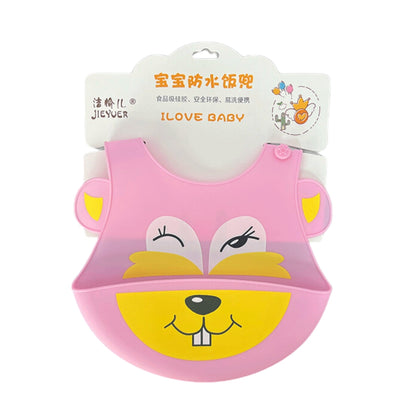 Soft Pink - Cartoon Silicone Baby Bib