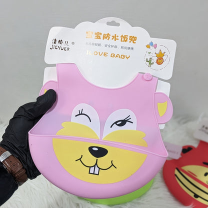 Soft Pink - Cartoon Silicone Baby Bib