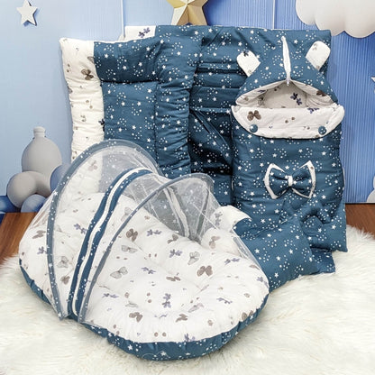 Starry Dreams Baby Bedding Set - 8 Pieces (Bluish Cyan) | Large