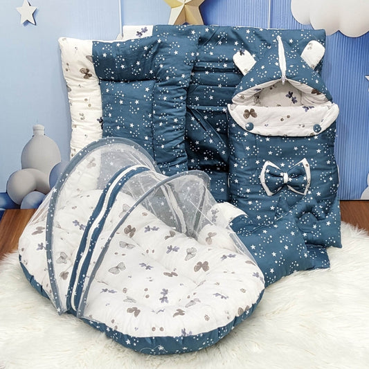 Starry Dreams Baby Bedding Set - 8 Pieces (Bluish Cyan) | Large