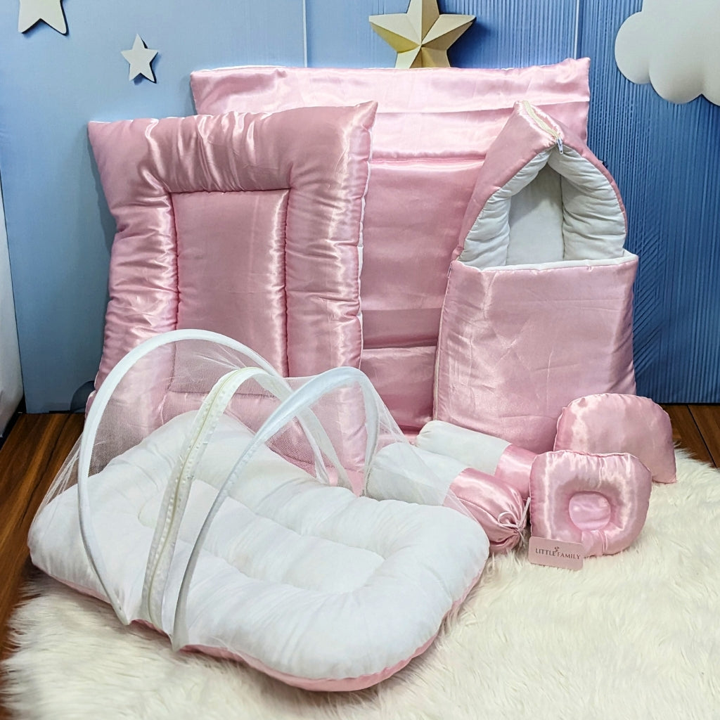 Premium Silk Baby Bedding Set - 8 Pieces (Pink)