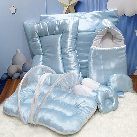 Premium Silk Baby Bedding Set - 8 Pieces (Sky Blue)