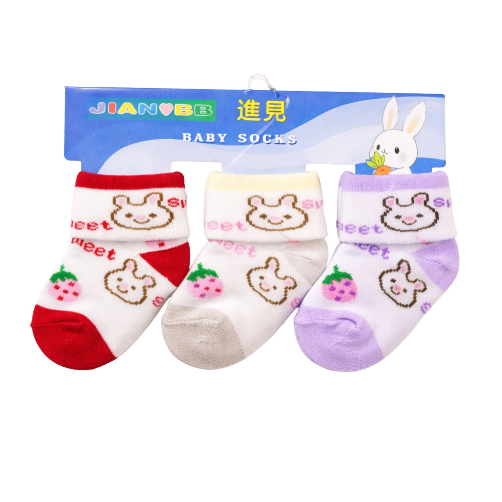 Premium Newborn Baby Socks - Red Bunny Theme| 3-Pair Set