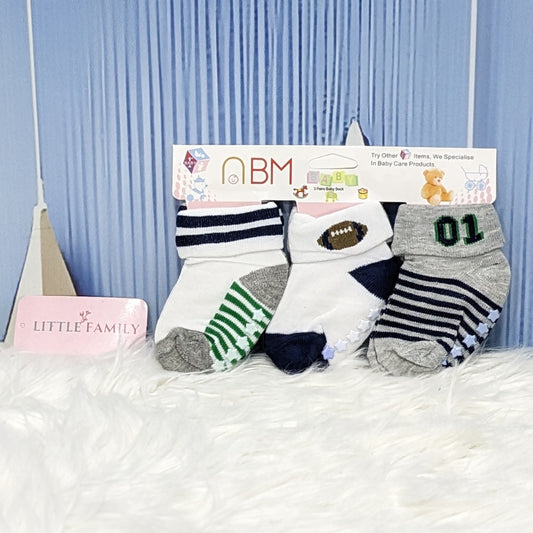 Premium Newborn Baby Socks - Sports Theme| 3-Pair Set