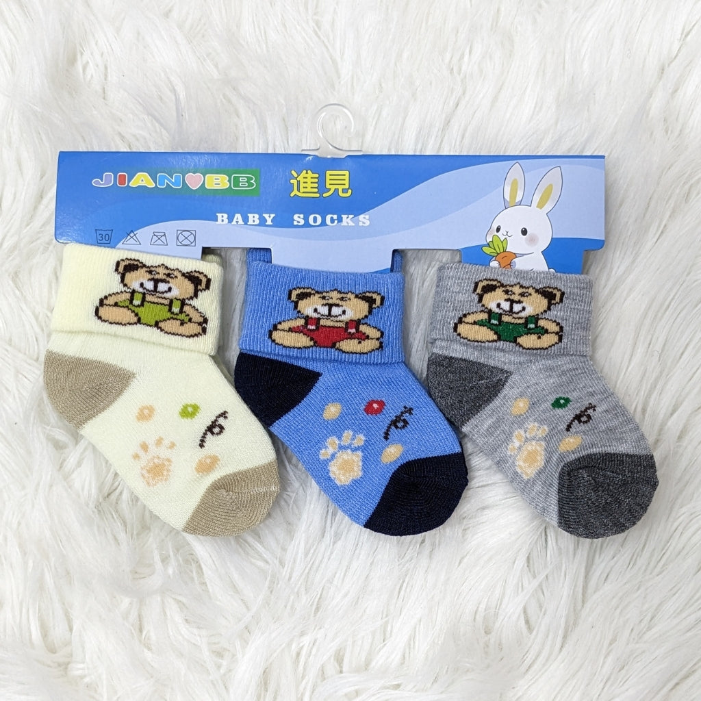 Premium Newborn Baby Socks - Teddy Theme | 3-Pair Set