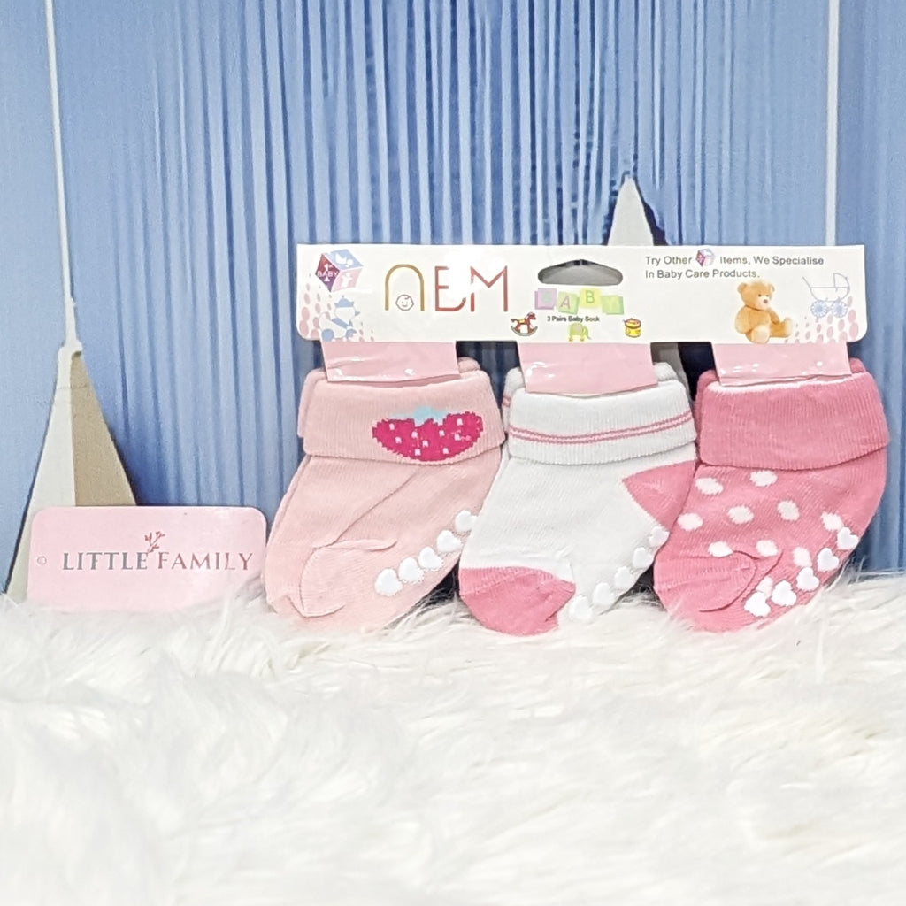 Premium Newborn Baby Socks - Pink Strawberry| 3-Pair Set