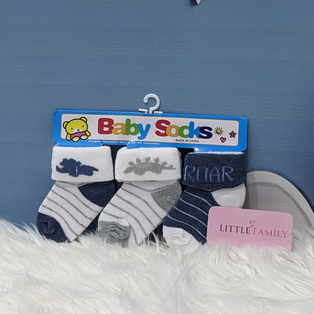 Premium Baby Cotton Socks Set (3-Pair Pack) - ROAR Navy Blue