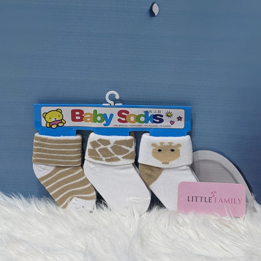 Premium Baby Cotton Socks Set (3-Pair Pack) - White & Beige