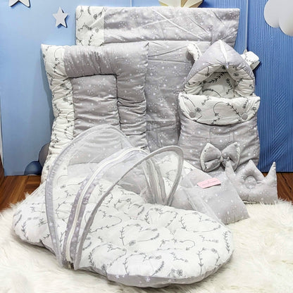 Starry Dreams Baby Bedding Set - 8 Pieces (Soft Grey) | Large