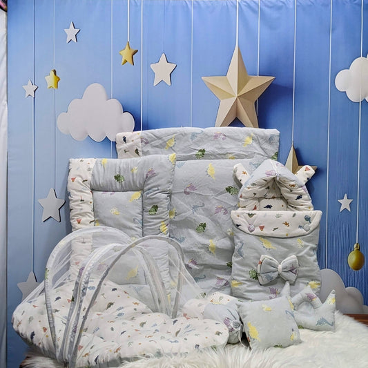 Soft Grey Dino Baby Bedding Set - 8 Pieces (Large)