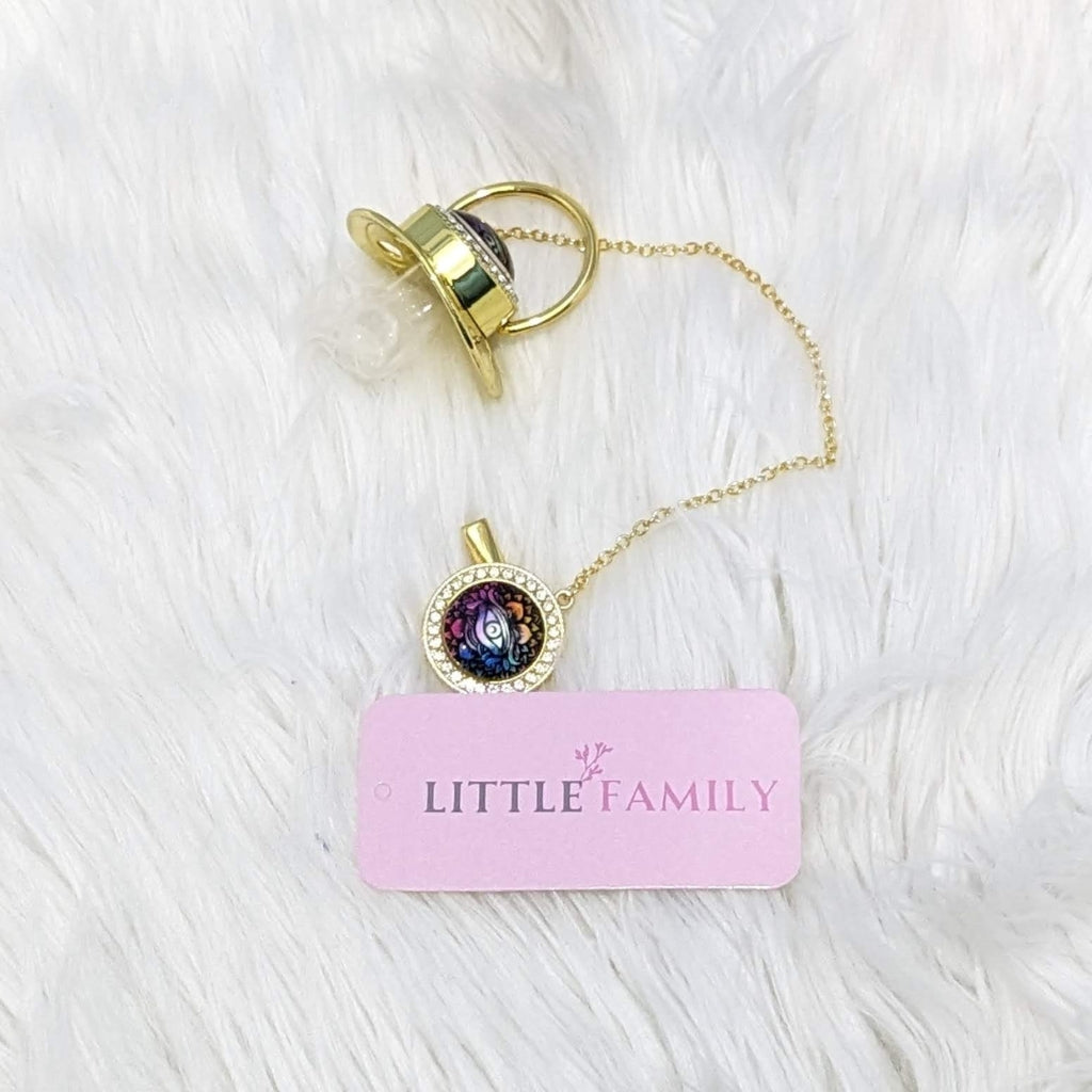 Luxury Bling Baby Pacifier with Matching Chain - Golden Owl