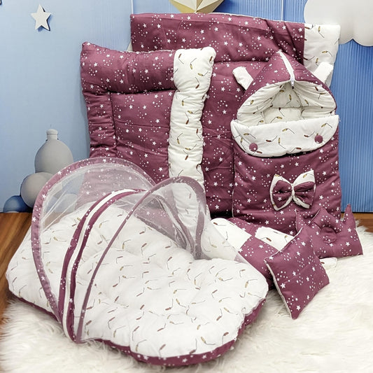 Starry Dreams Baby Bedding Set - 8 Pieces (Magenta) | Large