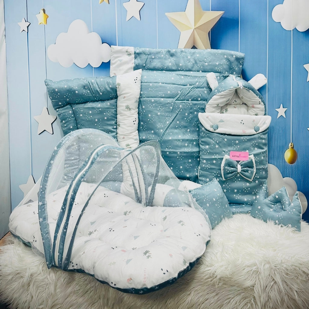 Starry Dreams Baby Bedding Set - 8 Pieces (Blue Grey)
