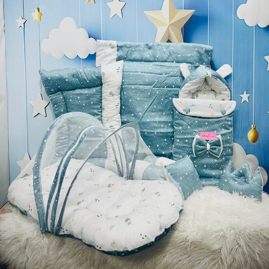 Starry Dreams Baby Bedding Set - 8 Pieces (Blue Grey)