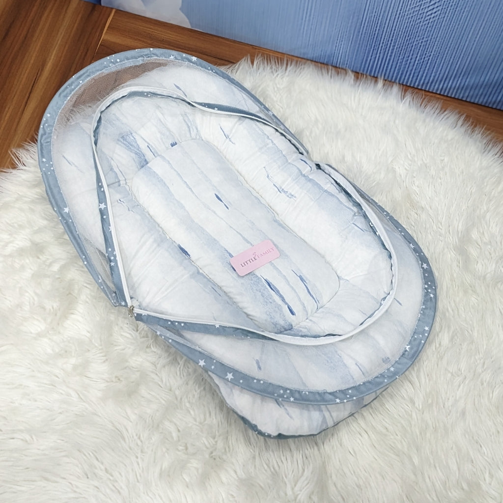 Starry Dreams Baby Bedding Set - 8 Pieces (Blue Gray) | Large