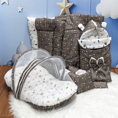 Starry Dreams Baby Bedding Set - 8 Pieces (Golden Brown) | Large