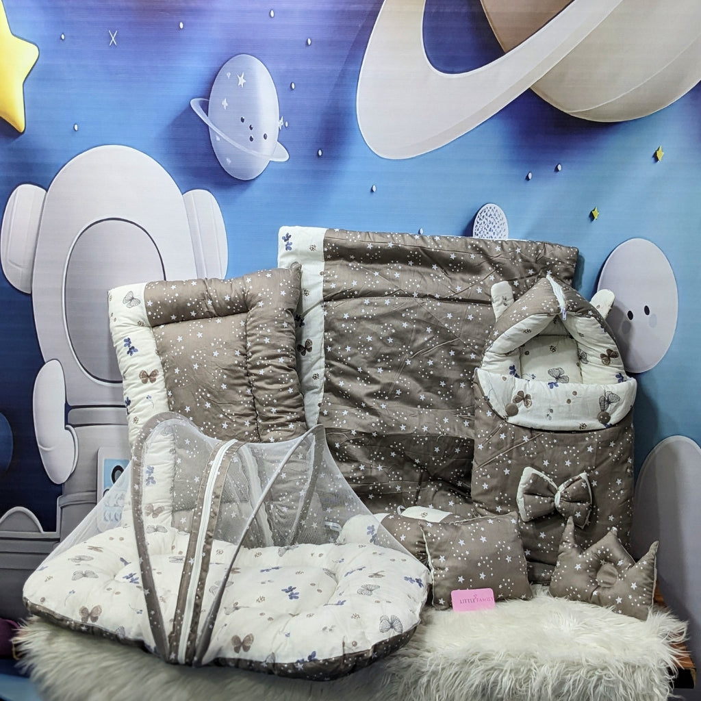 Starry Dreams Baby Bedding Set - 8 Pieces (Dusty Brown) | Large