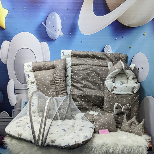 Starry Dreams Baby Bedding Set - 8 Pieces (Dusty Brown) | Large
