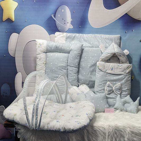 Starry Dreams Baby Bedding Set - 8 Pieces (Soft Mint) | Large