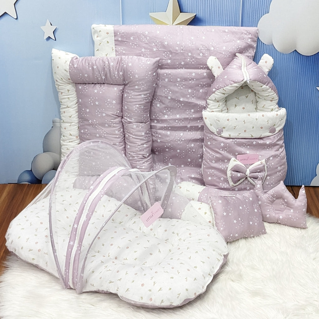 Starry Dreams Baby Bedding Set - 8 Pieces (Dusty Purple) | Large
